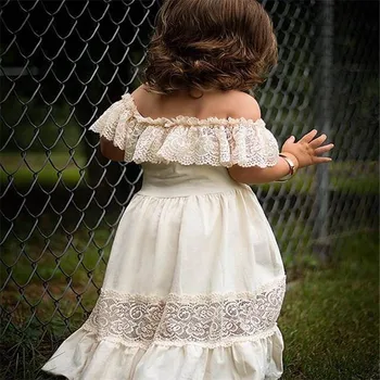 Vasarą vaikams Baby Girl nėrinių ilga Suknelė Off-Pečių Pynimas Nėrinių Šalis Oficialų Suknelė, balti Tuščiaviduriai Sundress