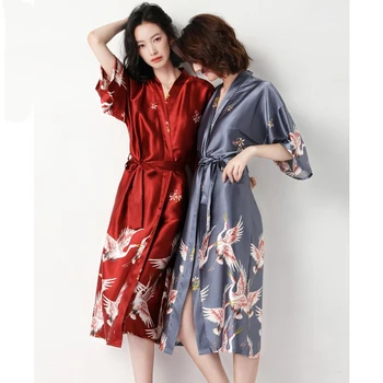 Šilko Vestuvių Chalatai Kimono Moterų Vasarą Ilgai Nuotakos Padažu Suknelė Bridesmaid, Raudona Nightdress Pižamą Sleepwear Namų Paslauga