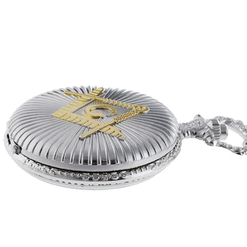 Kietas Sidabro Ir Aukso, Masinu Freemason Masonai Temą Lydinio Kvarco Fob Kišeninio Laikrodžio Su Grandinės Karoliai
