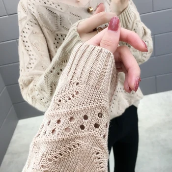 Laisvas megztinis džemperis Moterims Tuščiaviduriai Megztinis 2020 m. žiemos Briaunoti Megztinis mados Viršūnes Moterų atsitiktinis Ponios megztinis Naujas Traukti femme