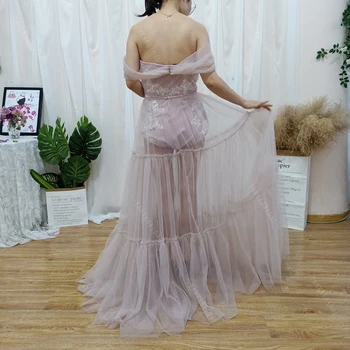 Off Pečių Vestuvių Suknelė Bohemijos Mados Vestuvinės Suknelės Romantiškas, Elegantiškas Noivas Raukiniai sijonai Skraiste DW370