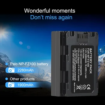 PALO NP FZ100 NP-FZ100 2280mAh FZ 100 Akumuliatoriaus baterijas, Sony NP FZ100 Baterija Sony A9, A7R III, A7 III DSLR Camera