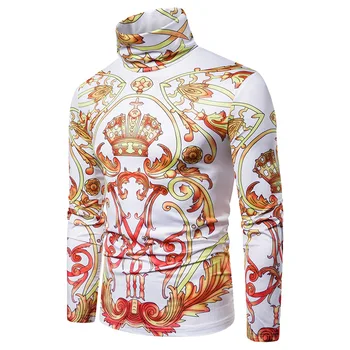 Prabangių Gėlių Spausdinti Marškinėliai Vyrams Harajuku Streetwear Atsitiktinis Marškinėliai Homme 2020 M. Žiemos Naujas ilgomis Rankovėmis Golfo T-shirt Vyrai