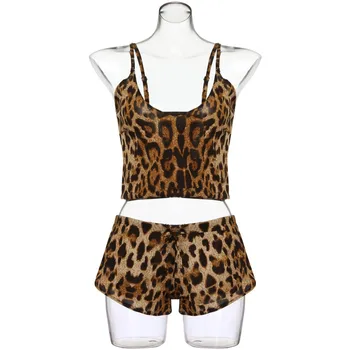 S-3XL Dydis Moterų Sleepwear Seksualus Pajama Rinkinys Leopardas Spausdinti V-Kaklo, Pižamos Rankovių Cami Ir Trumpas 2019 Trumpas Pijama Mujer